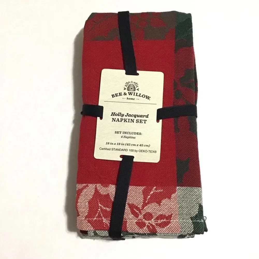 Bee & Willow‎ Holly Jacquard Christmas Napkin Set NEW